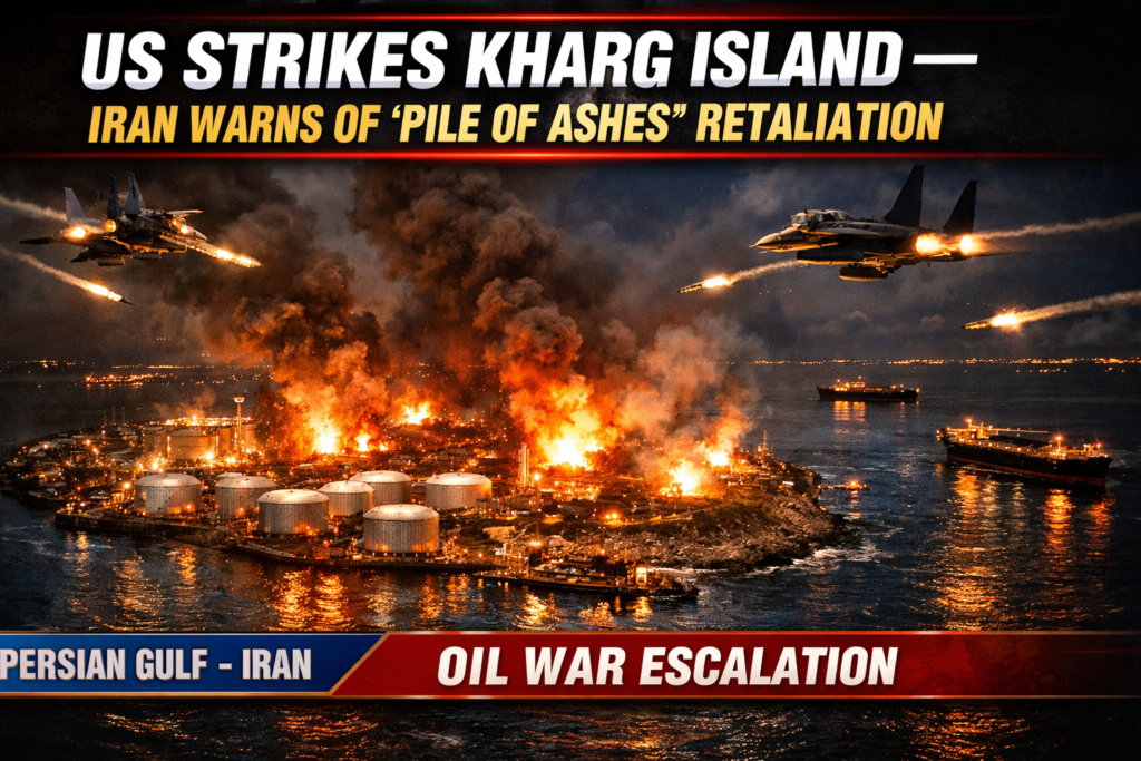 US Strikes Kharg Island, Iran Threatens “Pile of Ashes” as Oil War Escalates